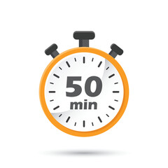 Wall Mural - 50 minutes on stopwatch icon in flat style. Clock face timer vector illustration on isolated background. Countdown sign business concept.