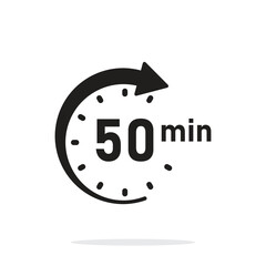 Wall Mural - 50 minutes on stopwatch icon in flat style. Clock face timer vector illustration on isolated background. Countdown sign business concept.