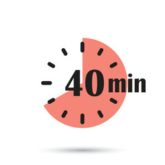 Wall Mural - 40 minutes on stopwatch icon in flat style. Clock face timer vector illustration on isolated background. Countdown sign business concept.