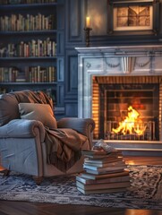 Canvas Print - Cozy Living Room with Fireplace