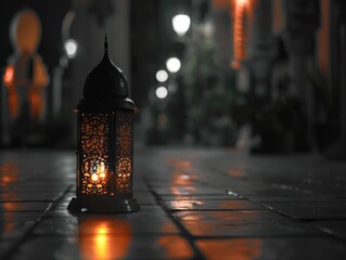 Wall Mural - Lantern lighted sidewalk night