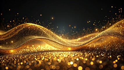 Wall Mural - Gold glitter waves shimmering on a dark background, glitter, gold, waves, sparkling, shiny, texture, abstract