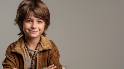 Wall Mural - A boy smiles for the camera in a studio setting