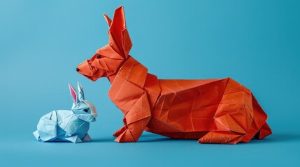 Wall Mural - Dog and rabbit paper origami in a creative Chinese New Year 2018 layout