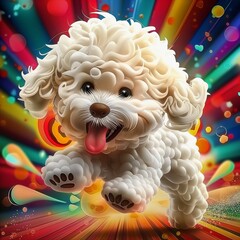 Wall Mural - A vibrant and colorful digital illustration of a playful cartoon puppy with a curly coat