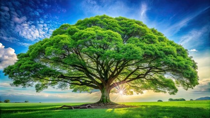 Canvas Print - Majestic tree with vibrant green leaves , mighty, tree, green leaves, nature, foliage, lush, beautiful, outdoors, branches