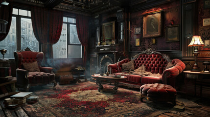 Poster - A living room filled with furniture and a fire place