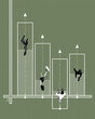 © master1305 - Four business people running inside bar charts with upward arrows. Growth, progress, and pursuit of business objectives, improvement in professional life. Conceptual minimalistic design. Achievement