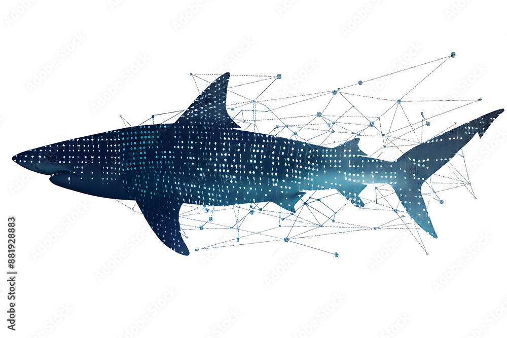 Shark Binary Code Shark made from binary code on a white background in a wireframe plexus ...