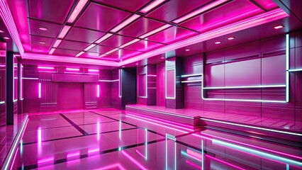 Canvas Print - Futuristic pink interior with sleek design and neon lighting , futuristic, pink, interior, sleek, design, neon