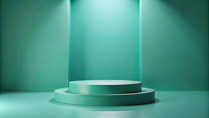 Poster - Teal to seafoam green podium in a minimal setting , green, products, podium,minimal, setting, teal, seafoam, stage