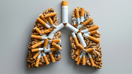 Human lungs made from cigarettes display the environmental impact on health for viewers reflecting the health impacts of smoking