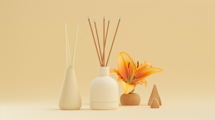 Poster - Reed Diffuser with Lily Flower and Minimalist Style