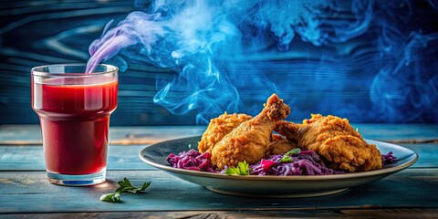 Poster - Fried chicken with blue and red smoke