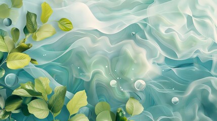 Moss green and blue design with wave-like patterns and light points