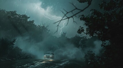 Canvas Print - Car driving on rainy road