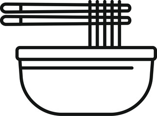 Wall Mural - Simple black and white line drawing of a bowl of noodles with chopsticks picking up noodles