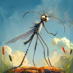 Wall Mural - ai generated illustration of an animated mosquito character standing on a rock
