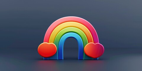 Sticker - Rainbow with Two Hearts,