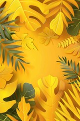 Poster - Tropical Leaves on Yellow Background