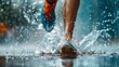 © spyrakot - Close-Up Steeplechase Runner Splashing Through Water with Intense Focus and Action