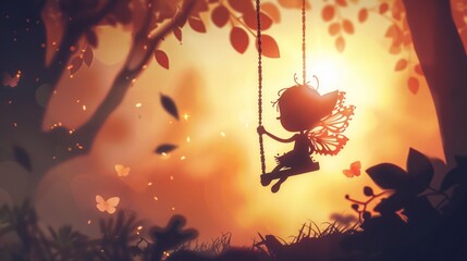 Sticker - Silhouette of Fairy On A Swing