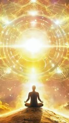 Wall Mural - silhuette of a man spirit on galaxy space background, colorful energy flow, 4k 9x16 vertical new qua