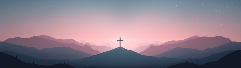 Beacon of Faith: Cross on a Mountain Peak at Twilight