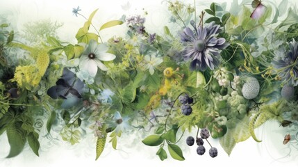 Wall Mural - A Symphony of Green and Blue Floral Arrangement