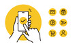 © UK - キャッシュレス、メール送受信、オンライン決済説明などに使える スマートフォンをタッチするイラスト素材
