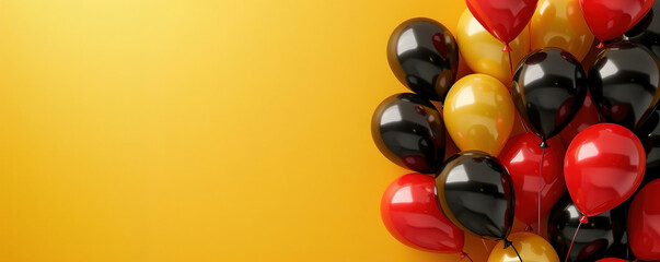 Wall Mural - Elegant Black, Red, and Gold Balloons on a Bright Yellow Background