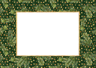 christmas holiday greeting card or frame with hand drawn fir tree branches. festive background with 