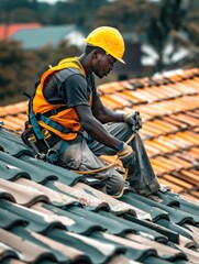 Canvas Print - Roof repair worker