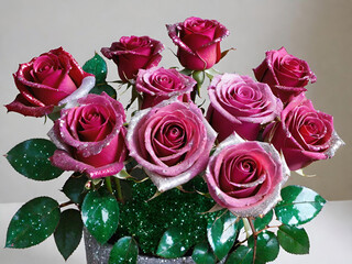 Sticker - bouquet of pink roses in a glass vase.