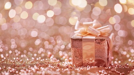 Poster - Present box on pink gold bokeh background for text prompt