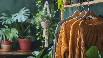 Encourage sustainable fashion with eco-friendly clothing in a stylish setting