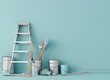 © olegganko - Paint Brushes, Ladder, and Cans Arranged Against a Teal Wall