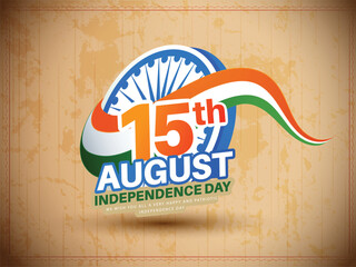 vector illustration of Independence Day of India on 15th August with Tricolor Indian flag design.