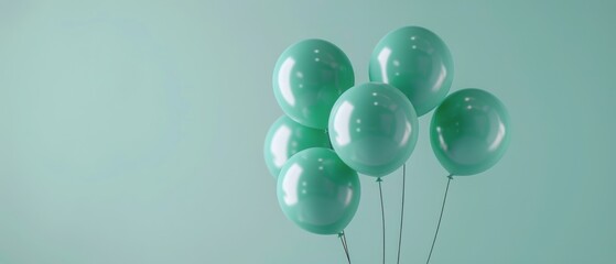 Wall Mural - Group of Aqua Blue Balloons Floating Against a Light Green Background