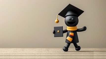 Stick man holding a diploma - graduation ceremony concept - Stick figure university - wallpaper background presentations