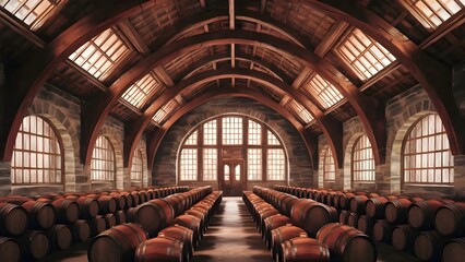 interior of the church of the holy sepulchre , Vintage Wine Cellar with Oak Barrels