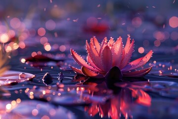 Poster - A pink flower floats on the surface of calm water