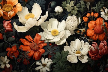 Wall Mural - Vibrant Blooms in a Dark Garden