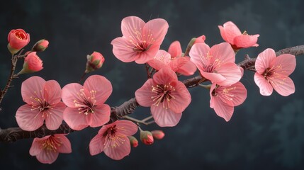 Wall Mural - Peach blossom branch to decorate for celebrating Lunar New Year.