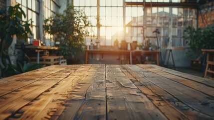 Wall Mural - Desk of free space and workshop interior. Empty space for your products and natural sun light.