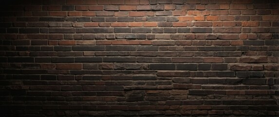 Wall Mural - Dark brown brick wall background with light