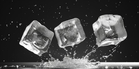 Canvas Print - Three ice cubes falling into water