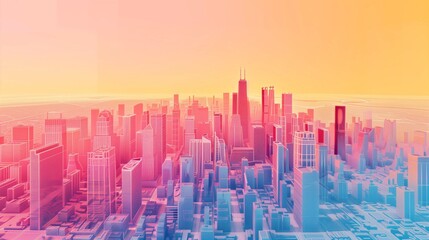 Wall Mural - abstract city skyline, abstract city background, sunset over the city