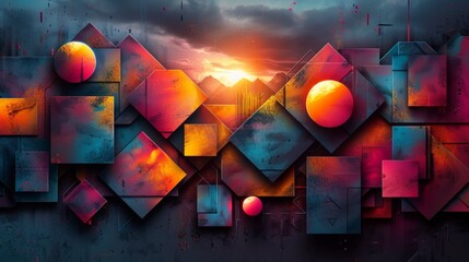 Poster - Abstract Geometric Composition with Sunset