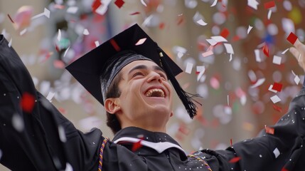 Canvas Print - A student celebrating his graduation with confetti, a symbol of joy and accomplishment